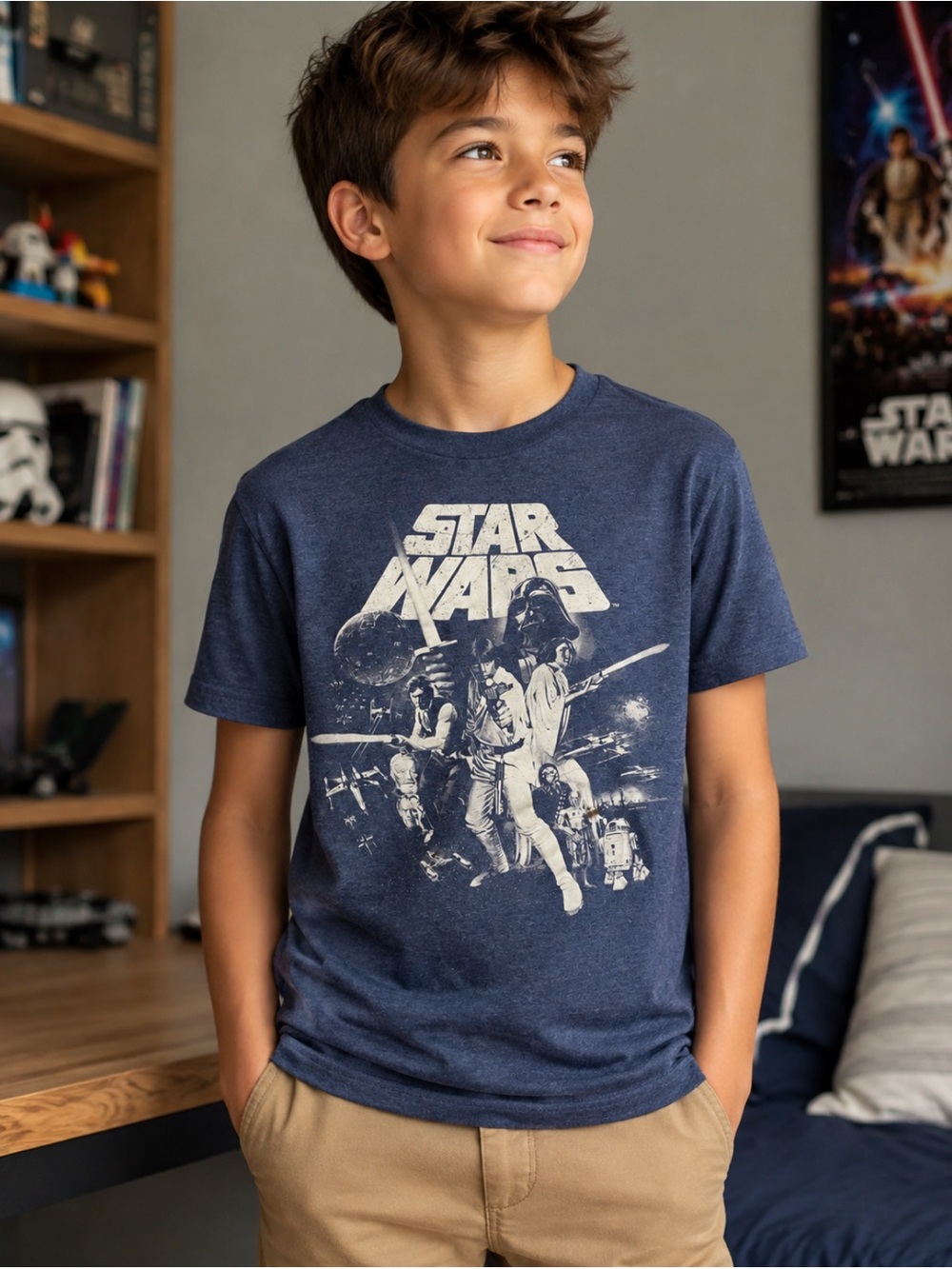 Star Wars Graphic T-Shirt Boys Size Small Blue Retro Movie Tee Preowned
